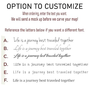 May include: A graphic showing six different font styles for the phrase "Life is a journey best traveled together". The fonts are labeled A through F.