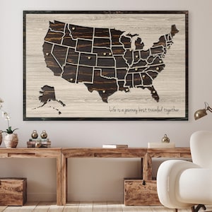 US Map Picture | Use push pins to mark travels and adventures | excellent wedding anniversary gift idea | carved into wood | personalized