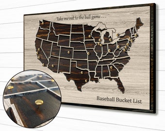 Baseball Bucket List Map, Major League Ball Park Tour Map, US Map, Stadium Travels, Push Pin Map, Map to Mark Stadiums visited