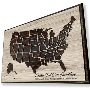 Push pin US map wood wall art - Carved wooden map - Lightweight - Easy to hang and pin - Custom wedding anniversary gift idea