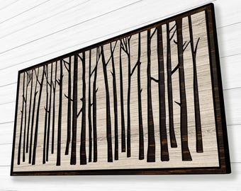 Carved Birch Tree Art, 3D Wood Wall Art, Tree Wall Decor, Large, Aspen, Tree Print, Poster, Canvas, Decal, Anniversary Gift, Cabin Art