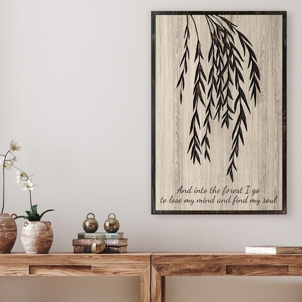 Custom carved wood wall art - Willow tree picture - Cabin and nature wall decor - Personalize the text - Wedding anniversary gift idea