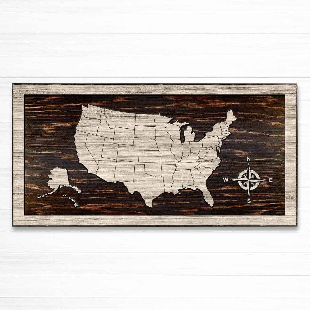 Push Pin Map of the United States - US Push Pin Map Wood Wall Art - Map ...