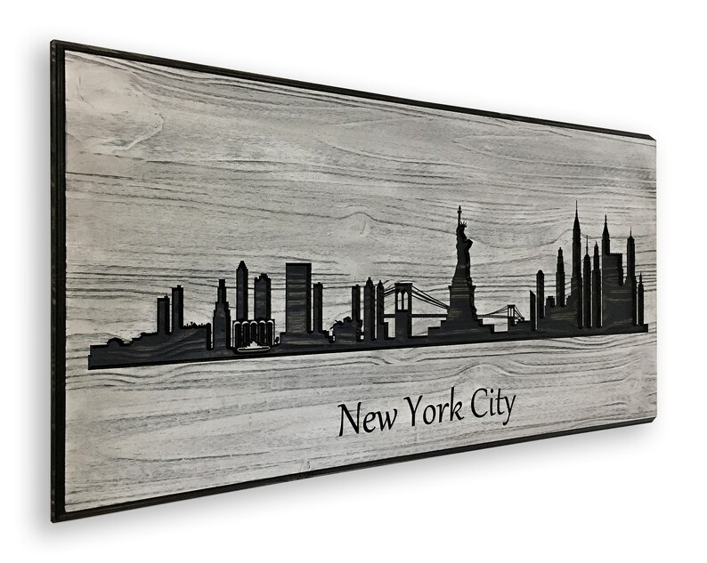 New York City Skyline Art NYC Wood Wall Art NY City Sky Etsy
