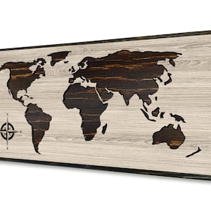 Carved Wood World Map, Rustic Home Wall Decor image 2