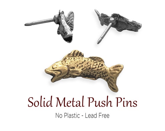 Silver & Gold Fish Push Pins, Nickel Angler Pin to Mark Fishing Spots,  Solid Metal No Plastic, Camping Lure, Salmon Trout Bass -  Canada