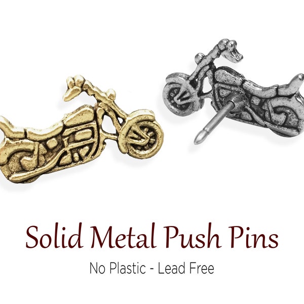 Silver & Gold Motorcycle Push Pins, Golden Motorcycle Pushpin, Solid Metal No Plastic Motorbike Pin, Biker Travel Map Marker