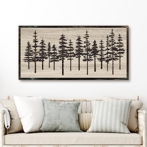 Carved Pine Tree Scene Art - Evergreen Trees - Mountain Art - 3D Wood Wall Art - Nature and Cabin Art - Anniversary Gift Idea