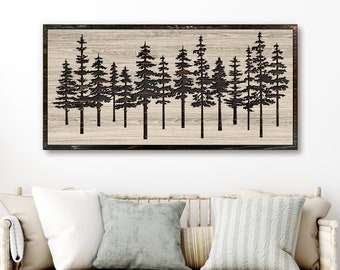 Arte de escena de pino tallado - Árboles de hoja perenne - Arte de montaña - Arte de pared de madera 3D - Arte de naturaleza y cabaña - Idea de regalo de aniversario