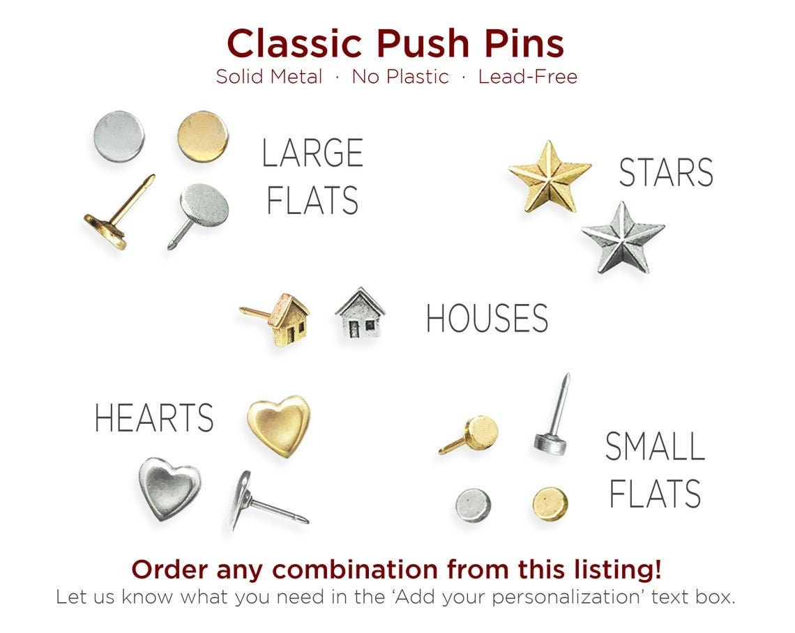 Combination Travel Push Pins, Mix & Match Map Markers, Metal Thumb ...