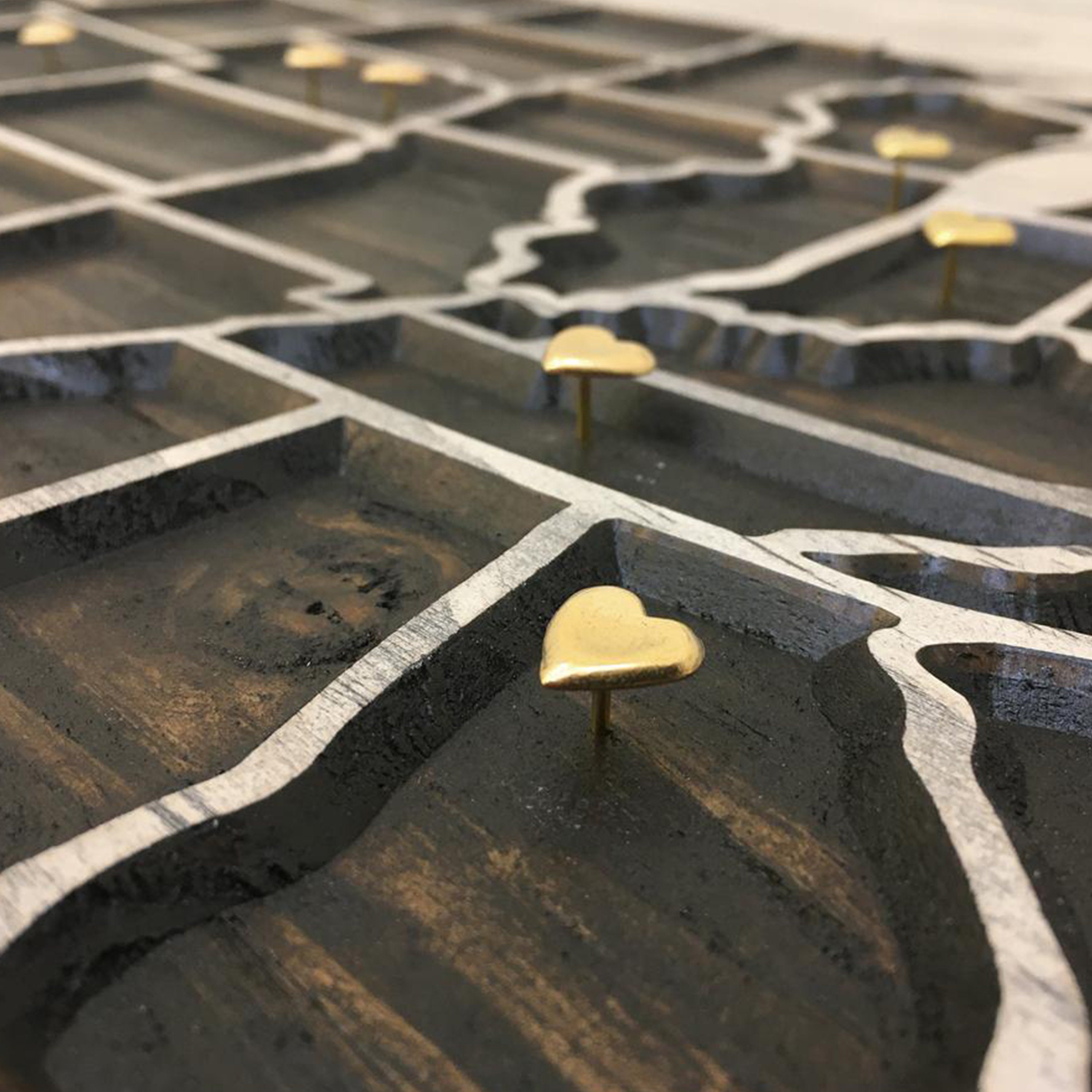US Push Pin Map - US Map Wall Art - US travel map to mark locations - Custom Text - Wedding Anniversary Gift - Carved Wood Map