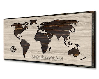 Wedding Gift - World Map Push Pin - Wooden Map - Wood world map - Carved - Custom World Map - Wedding guest book - Last name sign