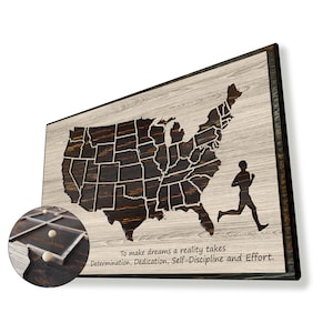Carte des États-Unis pour les athlètes, carte des courses de trail, carte des courses d'obstacles, carte des États-Unis personnalisée pour les coureurs de marathon et de semi-marathon, oeuvre d'art pour les athlètes de triathlon