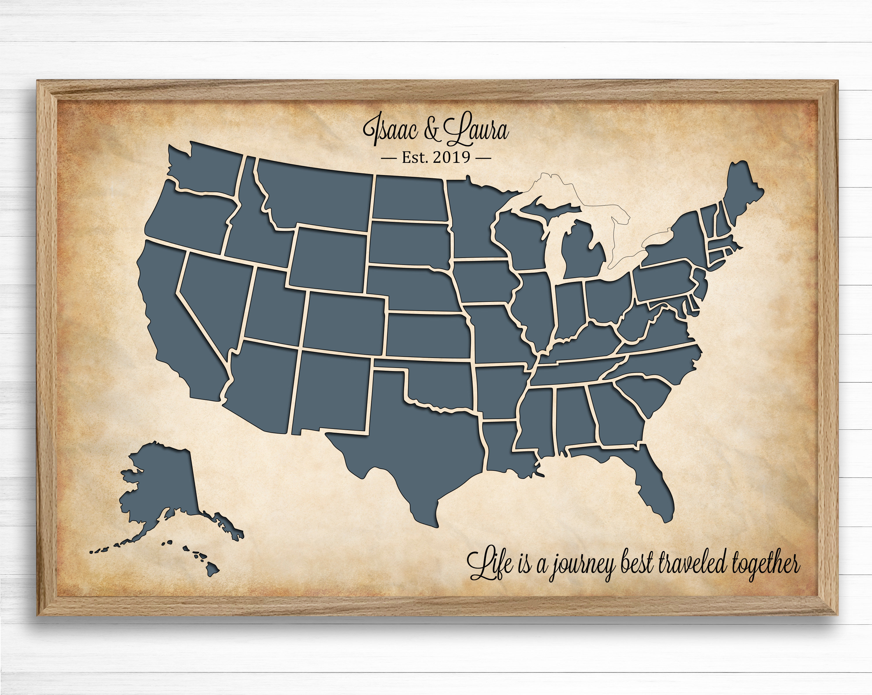 Framed Push Pin Map of the United States | Cork Canvas Map for Easy ...