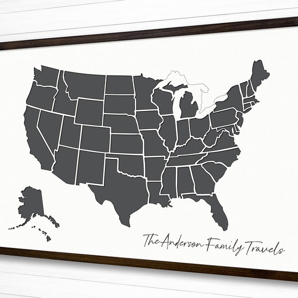 US Map Wall Art | Push Pin US Map | Framed Canvas Home Wall Decor | Personalized Text Optional | Ready to Hang | Anniversary Gift Idea