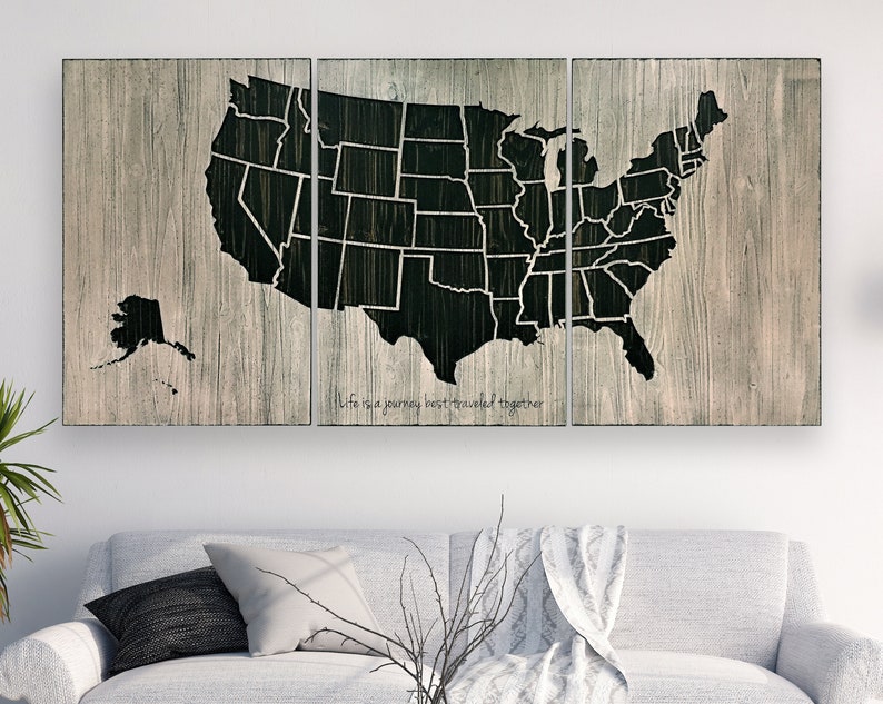 Luxury Home Wall Decor Statement Piece Pushpin Ready United States Art Customizeable Howdy Owl Map 3 Panel Rustic Shabby Chic