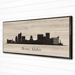 Boise Idaho City Skyline Wood Wall Art - Carved and Handcrafted - Customize with your own text - Wedding or Anniversary Gift Idea