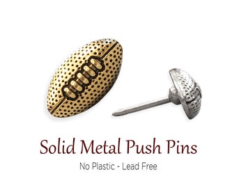 Silver & Gold Football Push Pins, Nickel American Sport Pushpin, Solid Metal No Plastic Tack, NFL or College Stadium Travel Map
