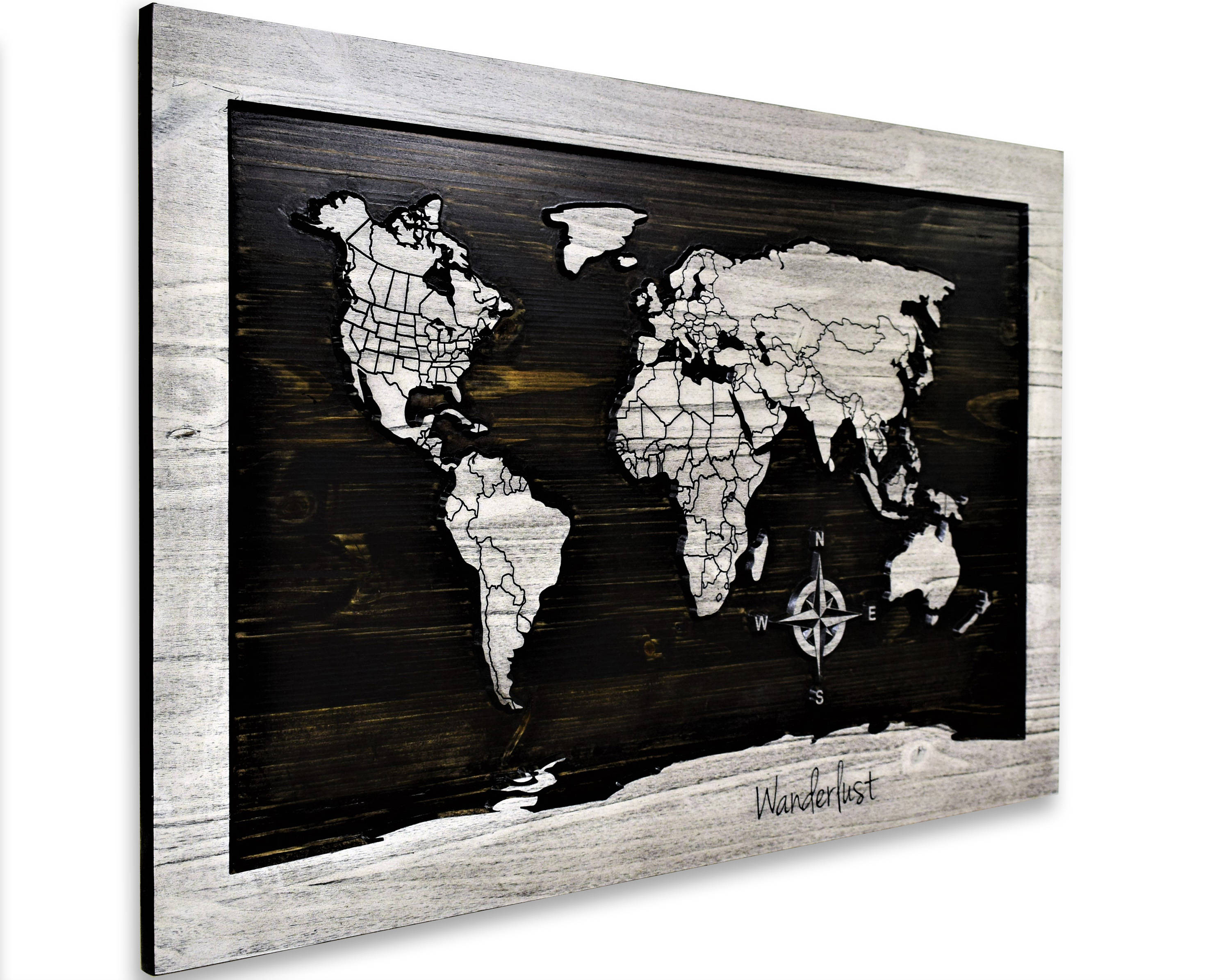 Carved Wood Map Art World map with country lines Office Art Etsy