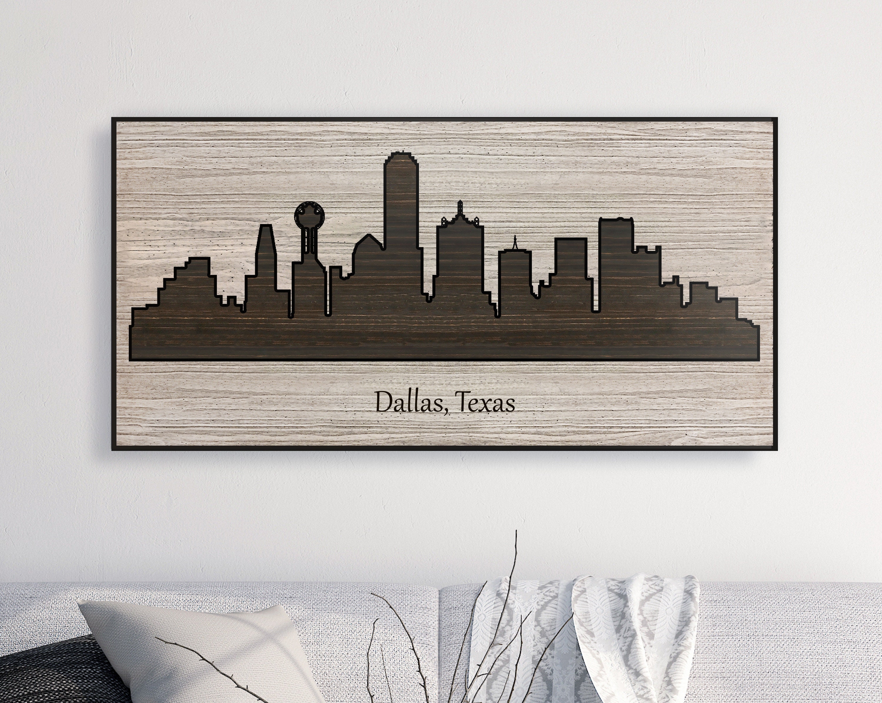 Dallas Texas Skyline home wall decor wood wall art Carved Etsy