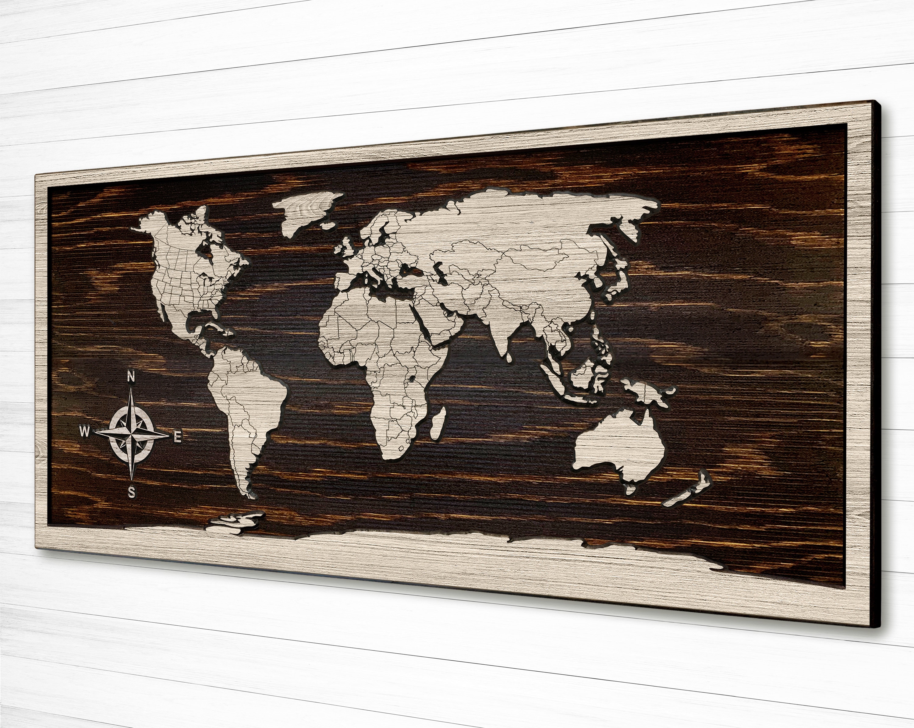 World Map Picture Carved World Map Wood Wall Art Living Etsy