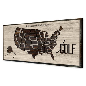 US Golfing Pin Map - Bucket List for Golfers - Use push pins to mark golf courses played or visited - Unique gift idea for golfers