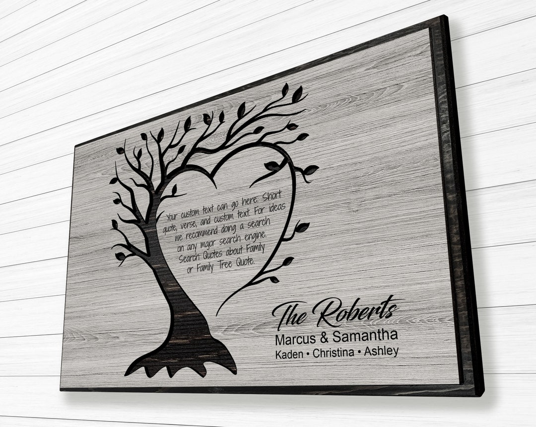 Family Tree Wall Art - Family Name Sign With Custom Quote - Carved Wood ...