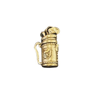 May include: A gold-colored golf bag charm with a golf club sticking out of the top.