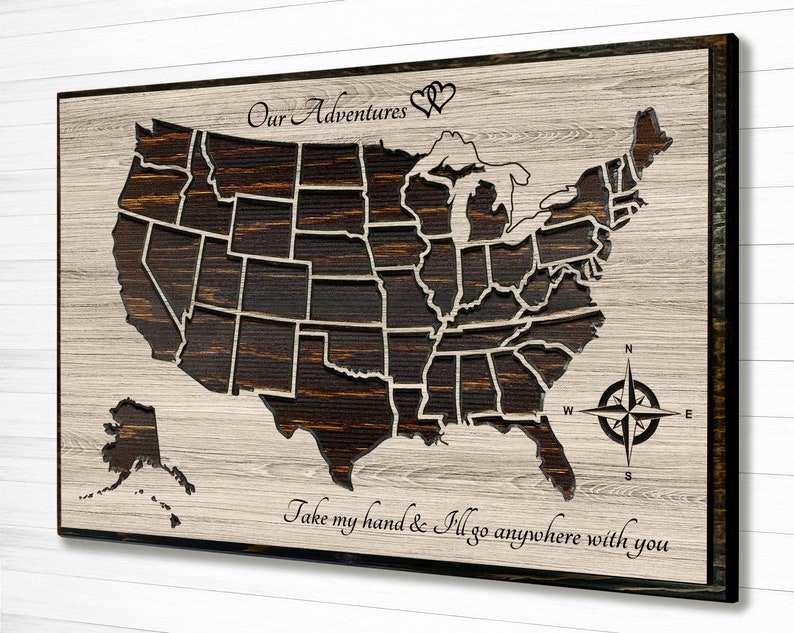 Push Pin Map Map To Mark Travels Travel Log Wood Or Canvas Etsy