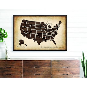 Framed push pin map of the United States | US Push Pin Map | Pin Board | Canvas Cork Map to mark your travels | wedding anniversary gift
