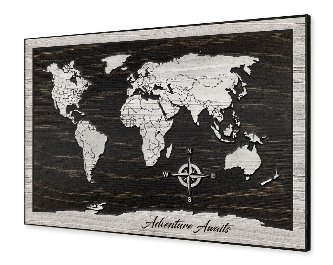 Carved World Map Anniversary Gift Gift for Wife Gift for Etsy