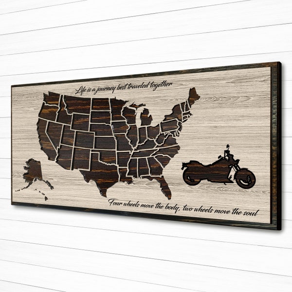 Motorcycle Road Trip Map, Push Pin Map, US Map to track travels, Bikers, Biking Map, Harley Davidson, US Map Wall Decor, Anniversary Gift