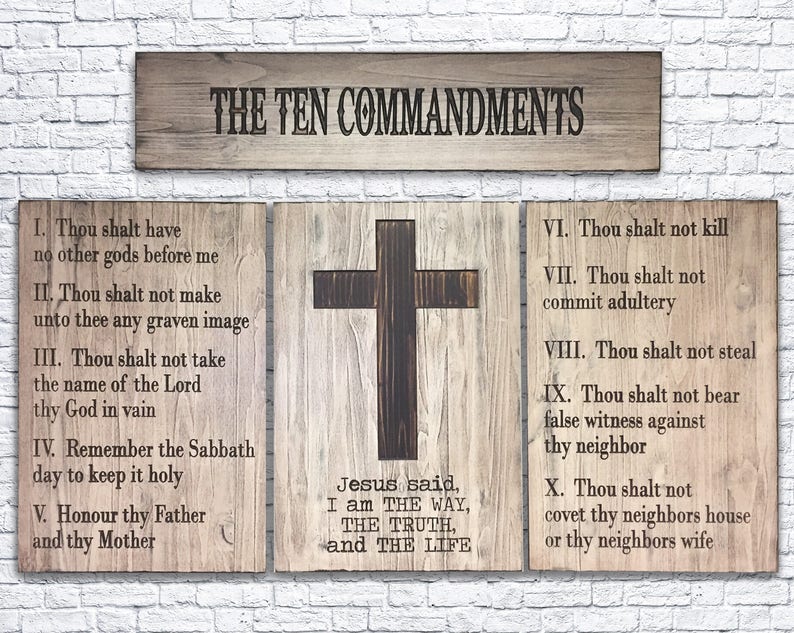 Ten Commandments Wall Art Wood Church Decor Business Verse 10 Religious Rustic