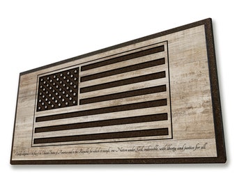 American Flag Art, I Pledge Allegiance, Quote Art, Rustic, Wooden, Distressed, Large Flag, Wall Decor, USA, Patriotic