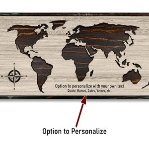 Carved Wood World Map, Rustic Home Wall Decor image 4