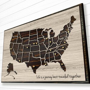 US Map Wall Art - Push Pin Map of United States - Carved Wooden Map ...