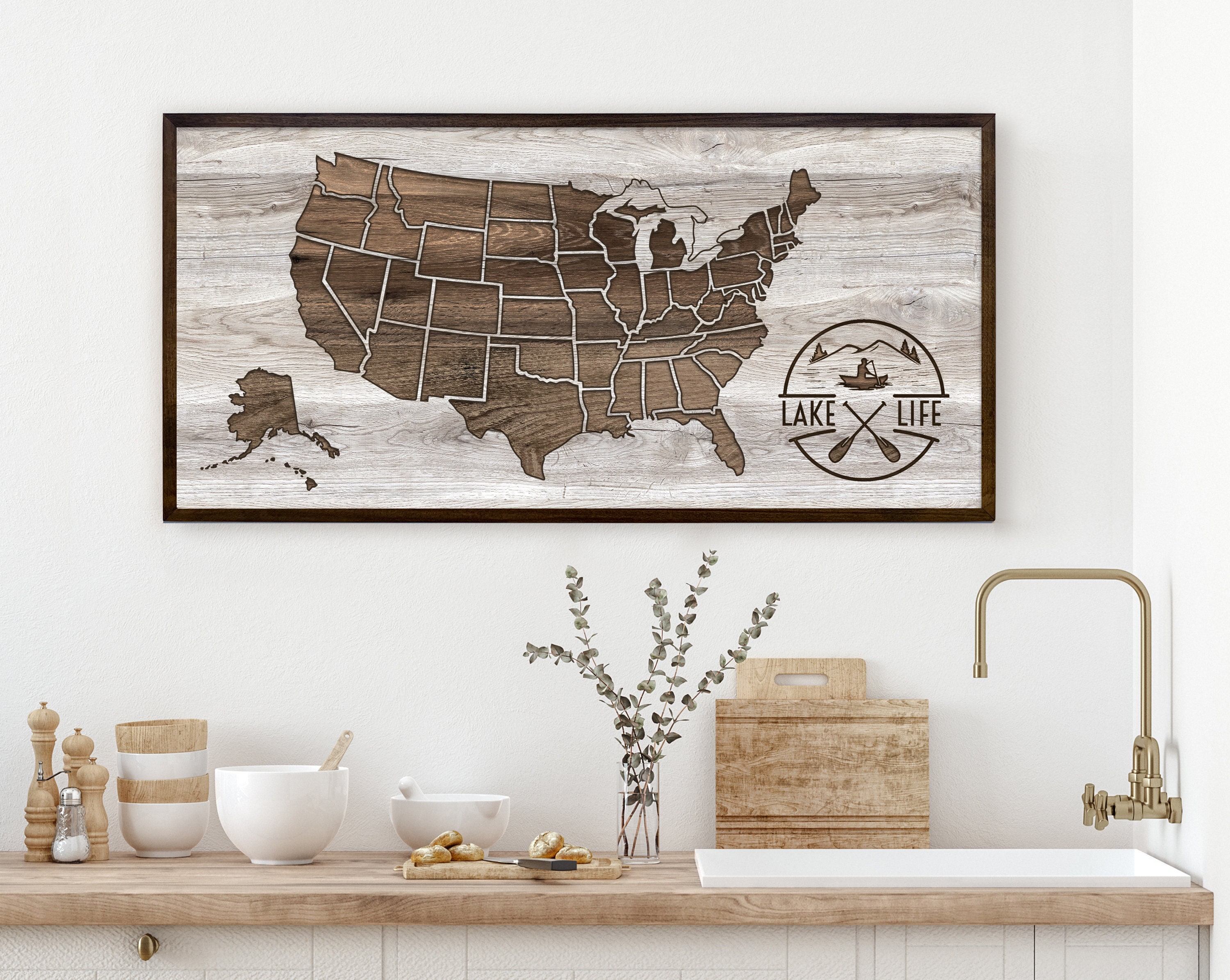 Wrapped Map Lake Cabin Map, Framed Canvas Wrapped Map, Canoing Map, Fishing Map ...