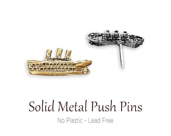Silver & Gold Cruise Ship Push Pins, Golden Nautical Pushpin, Unique, Solid Metal No Plastic, Cruising Boat Pin, Bon Voyage