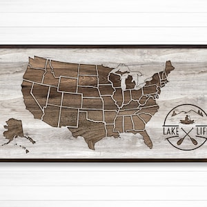 Lake Cabin Map, Framed Canvas Wrapped Map, Canoing Map, Fishing Map, Boating Map, Push Pin Friendly to Mark Camping & Canoing Trips!