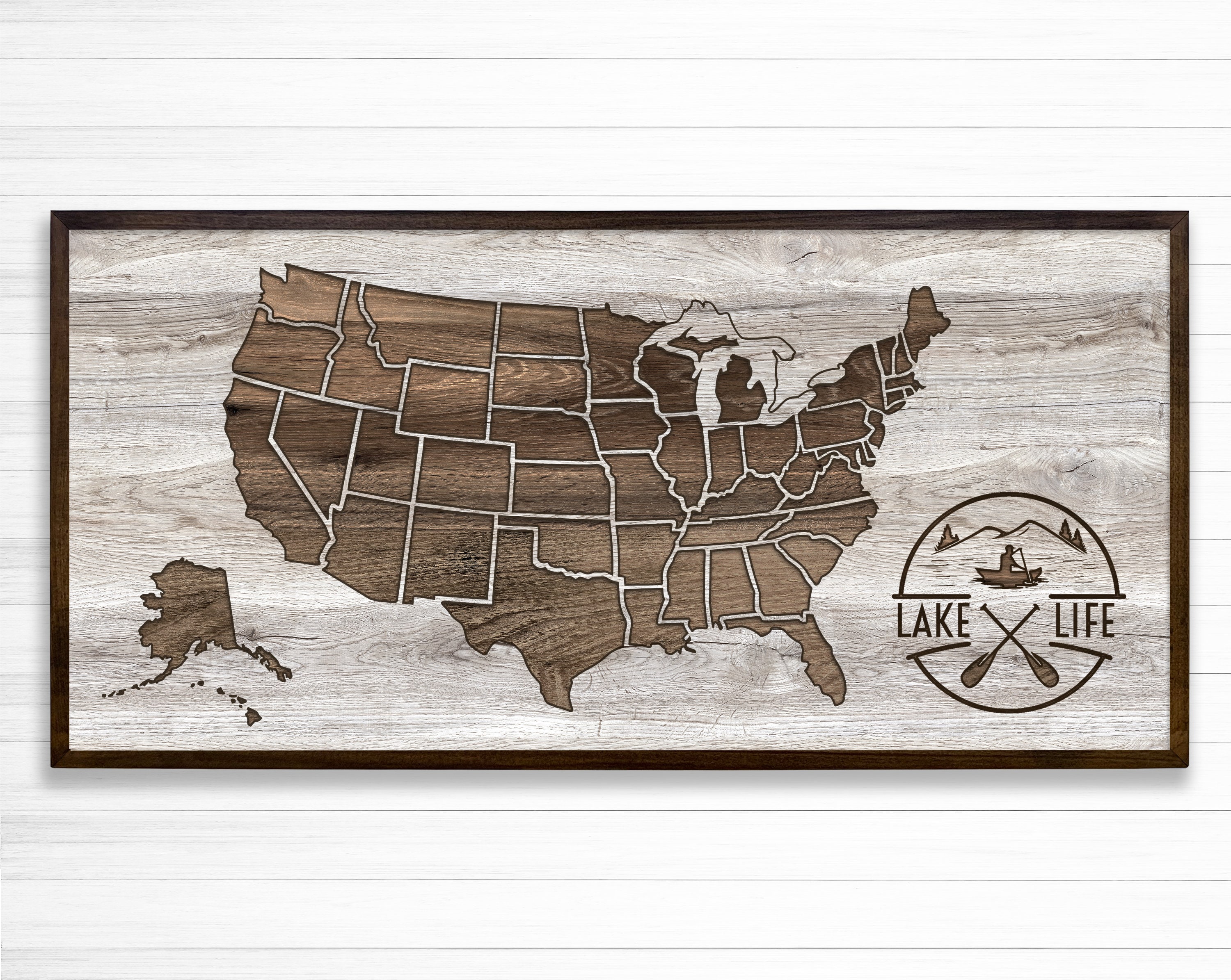 Wrapped Map Lake Cabin Map, Framed Canvas Wrapped Map, Canoing Map, Fishing Map ...