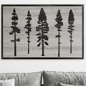 Carved Pine Tree Scene Art - Evergreen Trees - Sequoia Tree - 3D Wood Wall Art - Nature and Cabin Art - Anniversary Gift Idea