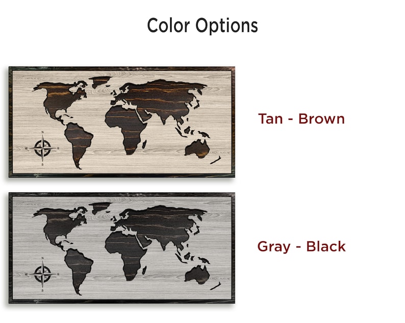 Carved Wood World Map, Rustic Home Wall Decor image 5