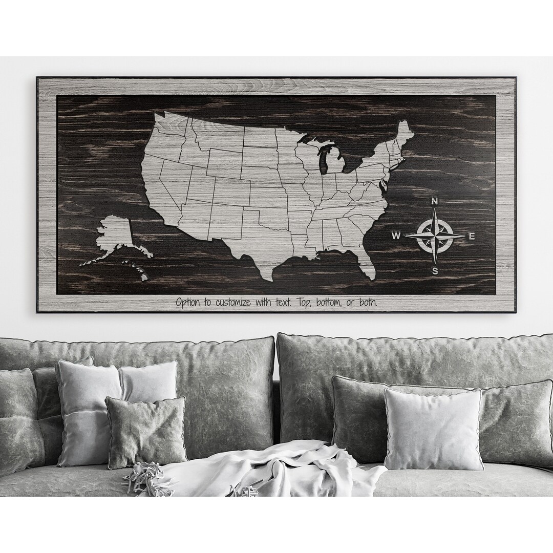 Push Pin Map - United States Map Carved Into Wood - Customize With Text ...