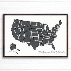 US Map Wall Art | Push Pin US Map | Framed Canvas Home Wall Decor | Personalized Text Optional | Ready to Hang | Anniversary Gift Idea