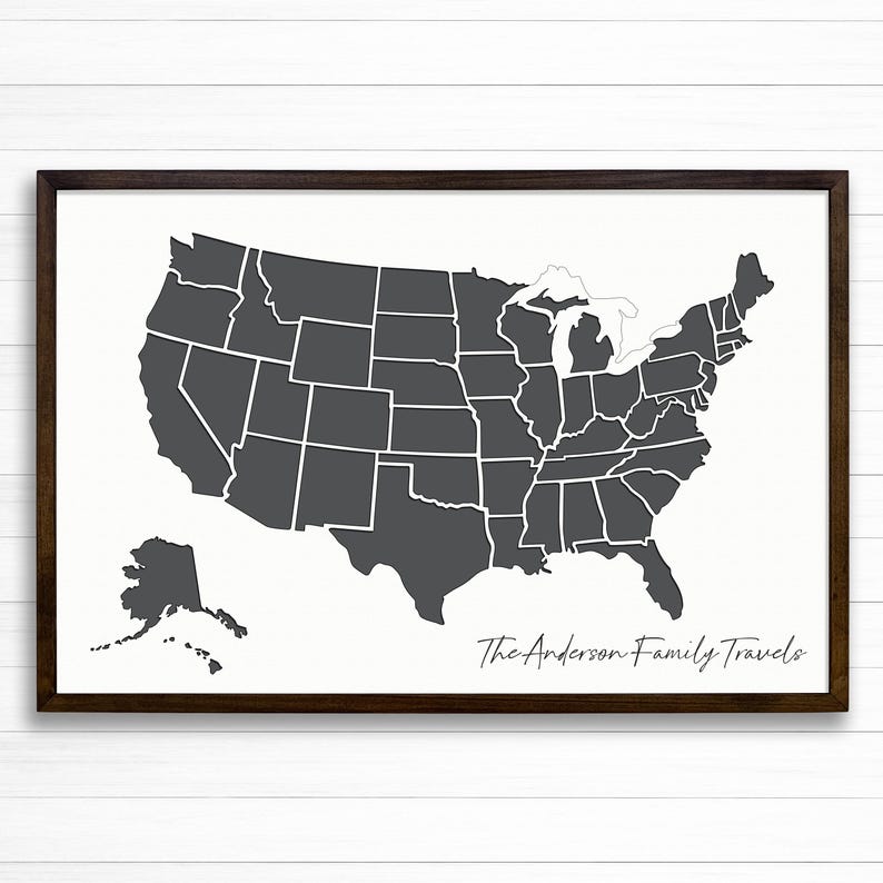 Us Map Frame US Map Wall Art | Push Pin US Map | Framed Canvas Home Wall Decor ...