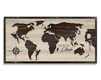 Gift for Climber - Push pin world map to mark climbing locations - Custom world map - Rock climbing wall art