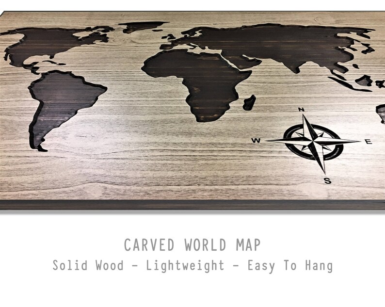 Carved wooden world map wood wall art world map home decor Etsy