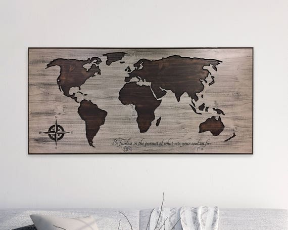 World Map Home Wall Decor Map Wall Art Wood Wall Art Push Etsy
