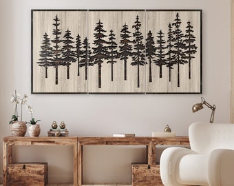Custom Wood Wall Art - Carved into Wood - Nature and Cabin Art - Evergreen Pine Tree Forest Art - Anniversary Gift Idea - Large Wall Art