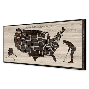 Golfer gift idea - Push pin map of the United States - US push pin travel map - Carved wooden map - Map for pins - Golf course bucket list